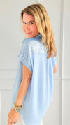 Laguna Shimmer Top - Sky Blue-110 Short Sleeve Tops-Jodifl-Coastal Bloom Boutique, find the trendiest versions of the popular styles and looks Located in Indialantic, FL