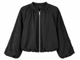 Grace in Lace Italian Zip Jacket- Black