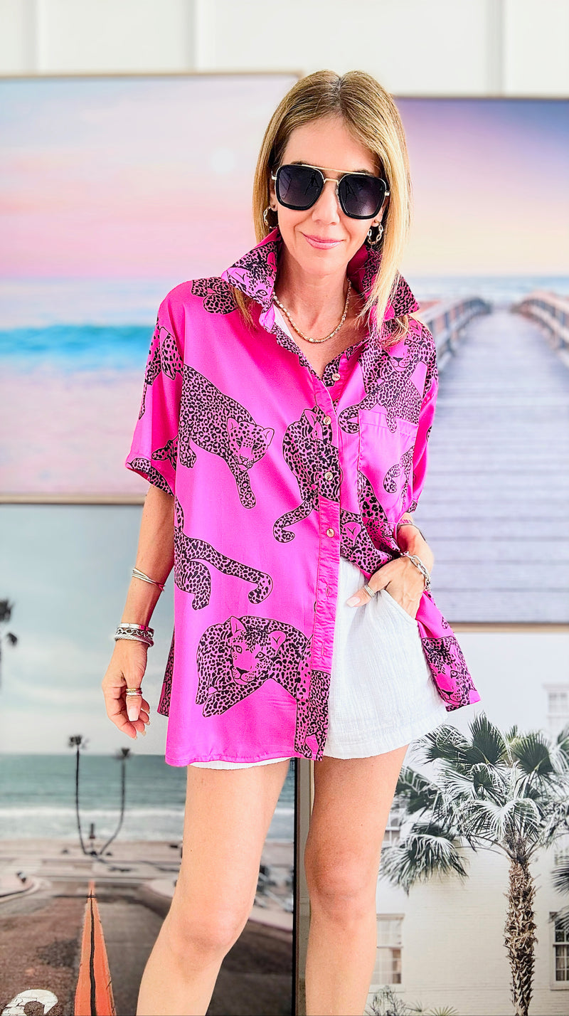 Wild Print Buttoned-Up Short Sleeved Blouse-110 Short Sleeve Tops-BIBI-Coastal Bloom Boutique, find the trendiest versions of the popular styles and looks Located in Indialantic, FL