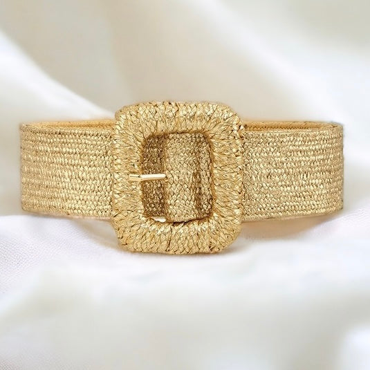 Square Buckle Metallic Straw Belt - Gold-260 Other Accessories-ICCO ACCESSORIES-Coastal Bloom Boutique, find the trendiest versions of the popular styles and looks Located in Indialantic, FL