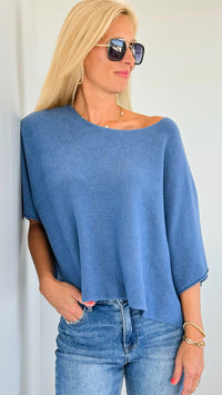 Winter in Amalfi Italian Top - Slate Blue-140 Sweaters-Italianissimo-Coastal Bloom Boutique, find the trendiest versions of the popular styles and looks Located in Indialantic, FL