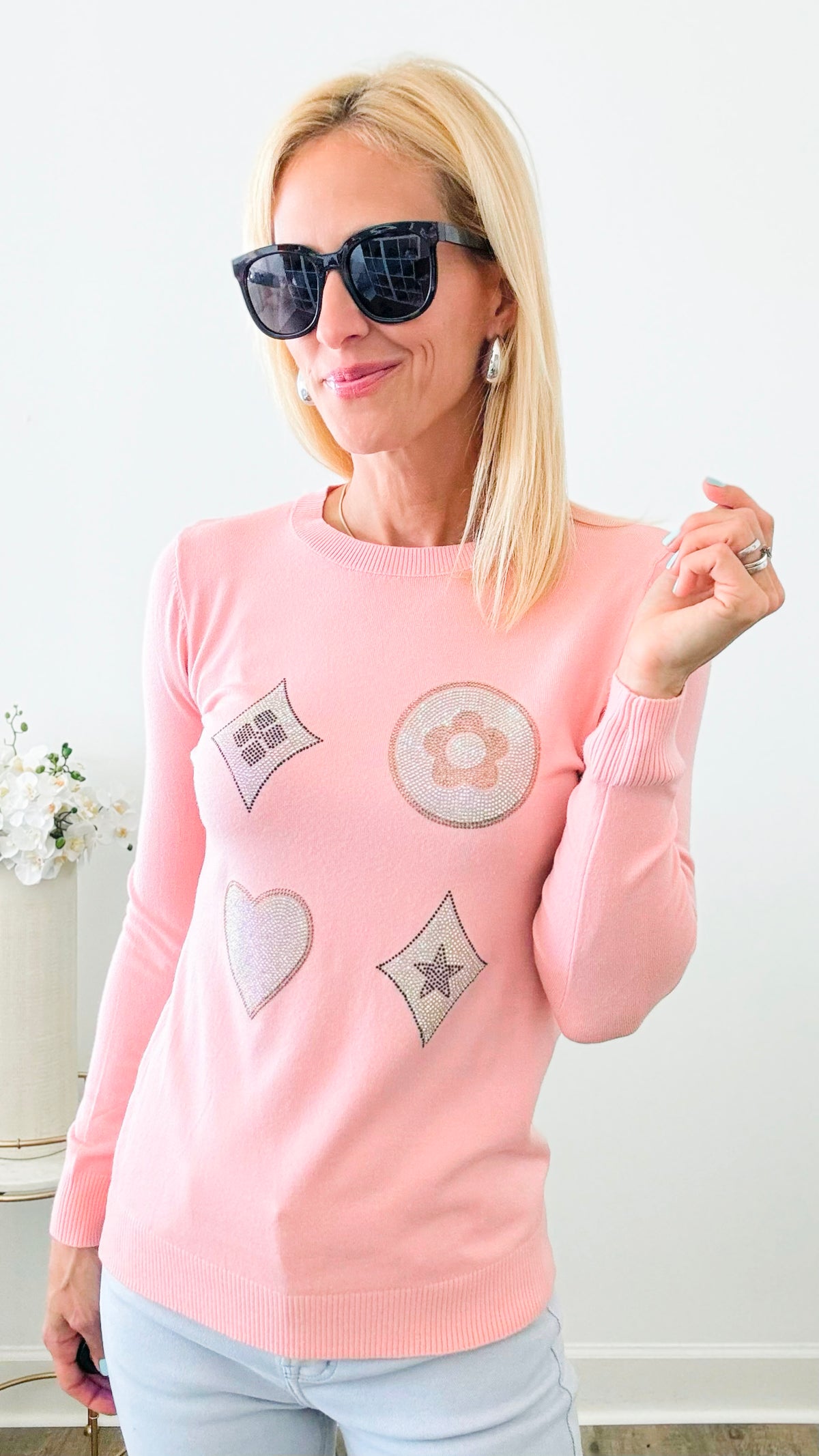 Clover and Flowers Printed Long Sleeve Knit Sweater - Blush-140 Sweaters-in2you-Coastal Bloom Boutique, find the trendiest versions of the popular styles and looks Located in Indialantic, FL