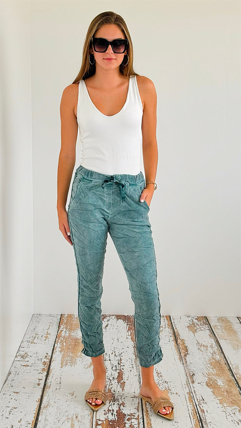 Washed Jogger Italian Pants - Emerald Green-180 Joggers-Tempo-Coastal Bloom Boutique, find the trendiest versions of the popular styles and looks Located in Indialantic, FL