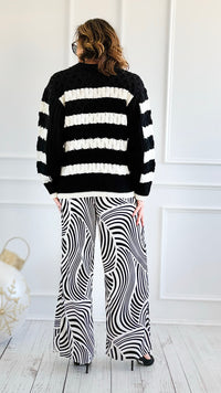 Chic Striped Knit Sweater-140 Sweaters-Rousseau-Coastal Bloom Boutique, find the trendiest versions of the popular styles and looks Located in Indialantic, FL