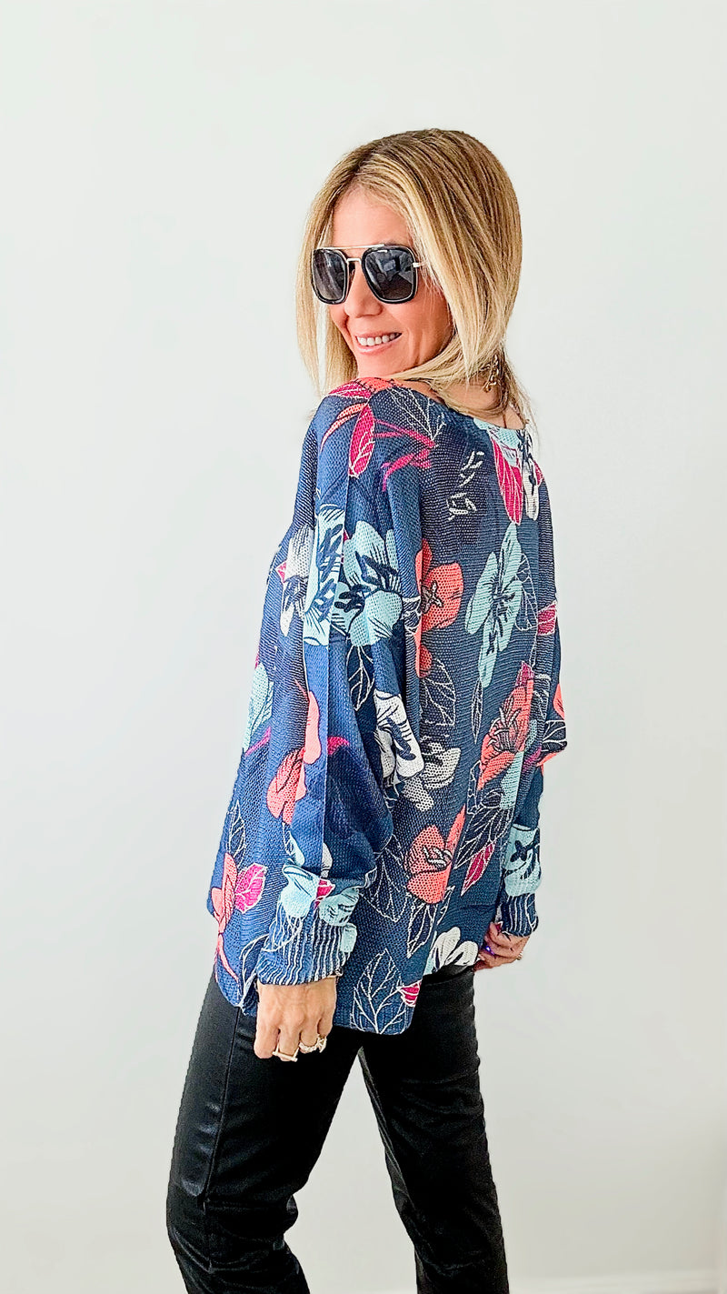 Italian St Tropez Hibiscus Sweater-140 Sweaters-Germany-Coastal Bloom Boutique, find the trendiest versions of the popular styles and looks Located in Indialantic, FL
