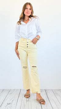 Pale Yellow Acid Wash Distressed Ankle Straight Jeans-190 Denim-Risen-Coastal Bloom Boutique, find the trendiest versions of the popular styles and looks Located in Indialantic, FL