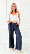 Breezy Elegant Linen Italian Pant- Navy-100 Pants-Italianissimo-Coastal Bloom Boutique, find the trendiest versions of the popular styles and looks Located in Indialantic, FL
