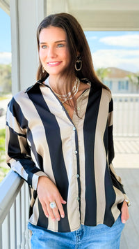 Oxford Lane Rugby Stripe Blouse-110 Long Sleeve Tops-DOE AND RAE-Coastal Bloom Boutique, find the trendiest versions of the popular styles and looks Located in Indialantic, FL