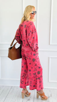 Bloom Away Relaxed Sweatshirt - Boho Red-110 Long Sleeve Tops-EASEL-Coastal Bloom Boutique, find the trendiest versions of the popular styles and looks Located in Indialantic, FL