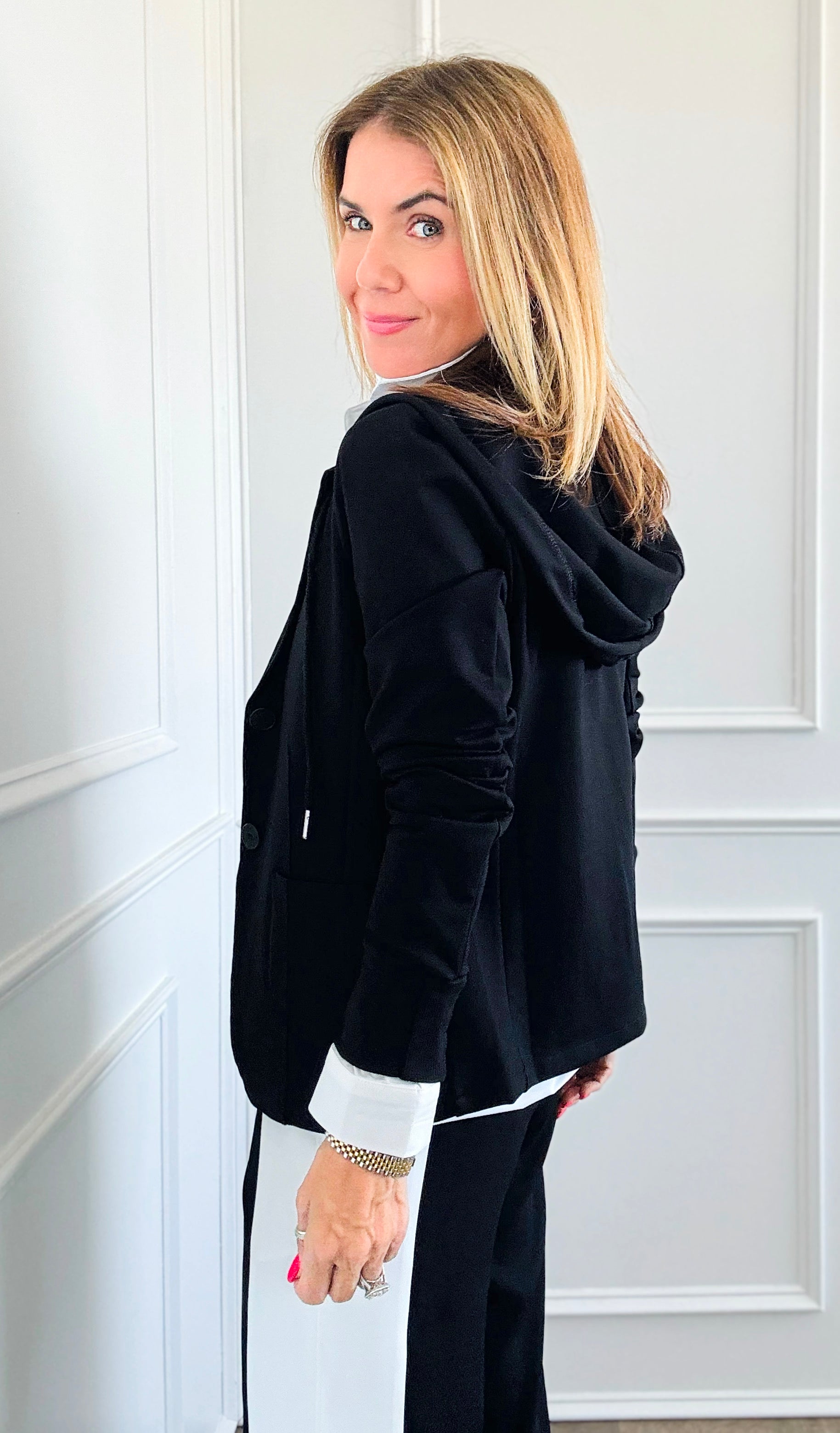 Scuba Chic Italian Blazer- Black-160 Jackets-Italianissimo-Coastal Bloom Boutique, find the trendiest versions of the popular styles and looks Located in Indialantic, FL