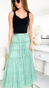 Tiered Tulled Skirt - Sage-170 Bottoms-TABA-Coastal Bloom Boutique, find the trendiest versions of the popular styles and looks Located in Indialantic, FL