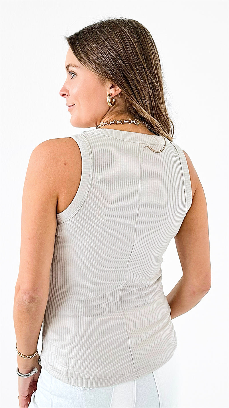 Ribbed Crew Neck Tank Top - Sand Beige-100 Sleeveless Tops-Zenana-Coastal Bloom Boutique, find the trendiest versions of the popular styles and looks Located in Indialantic, FL