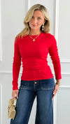 Modern Muse Top - Red-130 Long Sleeve Tops-Rosio-Coastal Bloom Boutique, find the trendiest versions of the popular styles and looks Located in Indialantic, FL