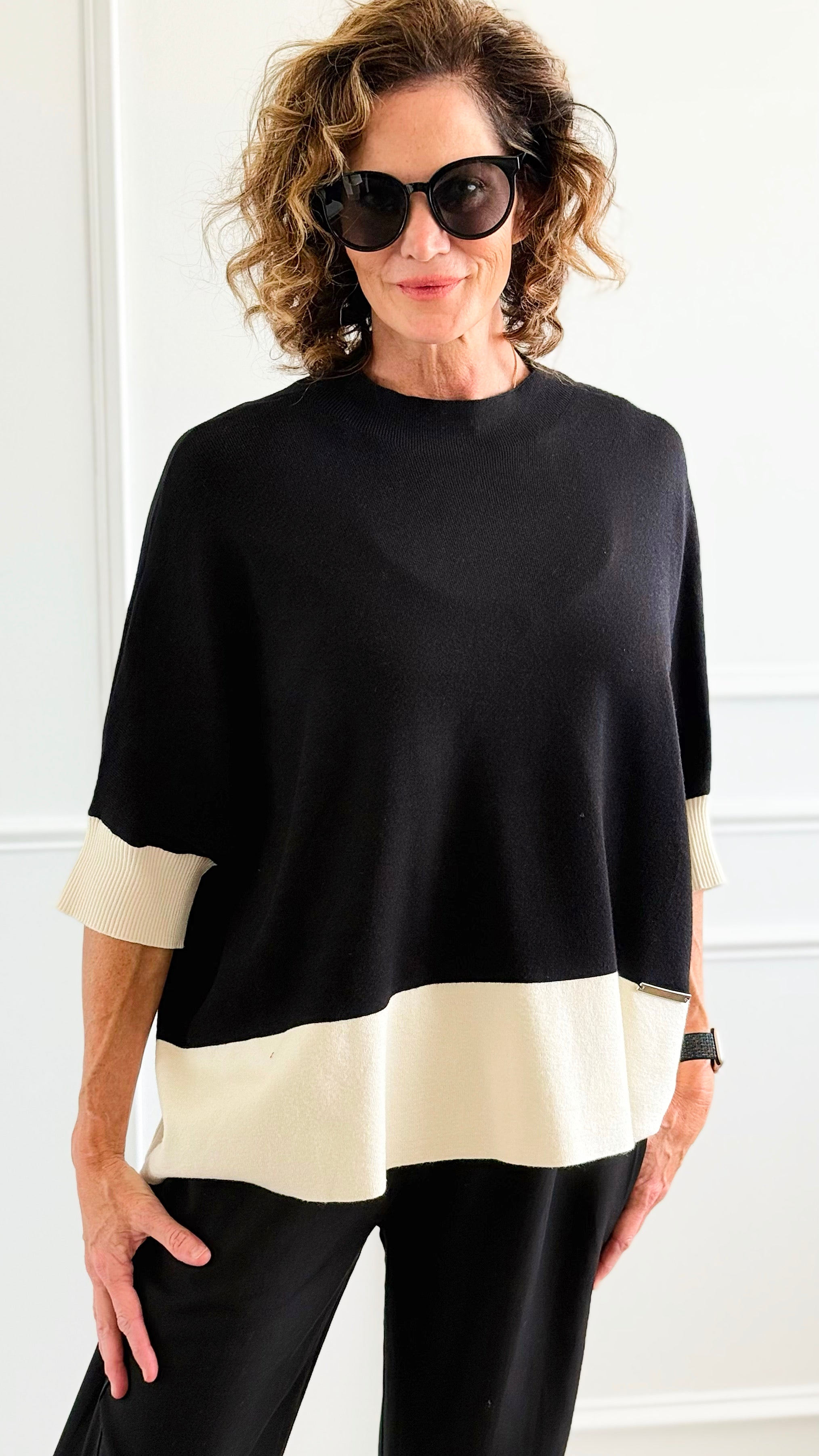 Color-Blocked Poncho Sleeve Sweater-140 Sweaters-Z STUDIO-Coastal Bloom Boutique, find the trendiest versions of the popular styles and looks Located in Indialantic, FL