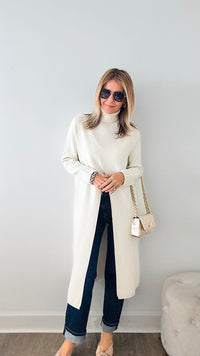 Chic Long Split Italian Sweater - Ivory-150 Cardigans/Layers-Italianissimo/Z Studio-Coastal Bloom Boutique, find the trendiest versions of the popular styles and looks Located in Indialantic, FL