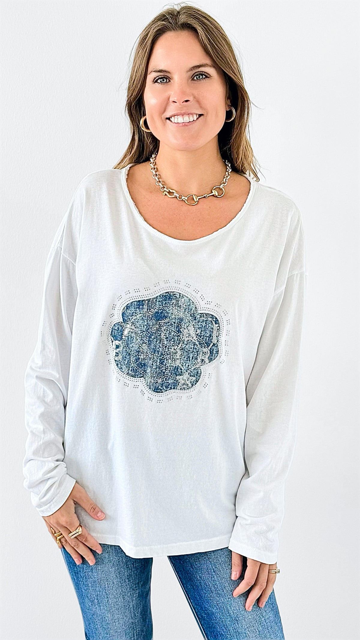 Sparkling Bloom Italian Tee-110 Short Sleeve Tops-Italianissimo-Coastal Bloom Boutique, find the trendiest versions of the popular styles and looks Located in Indialantic, FL