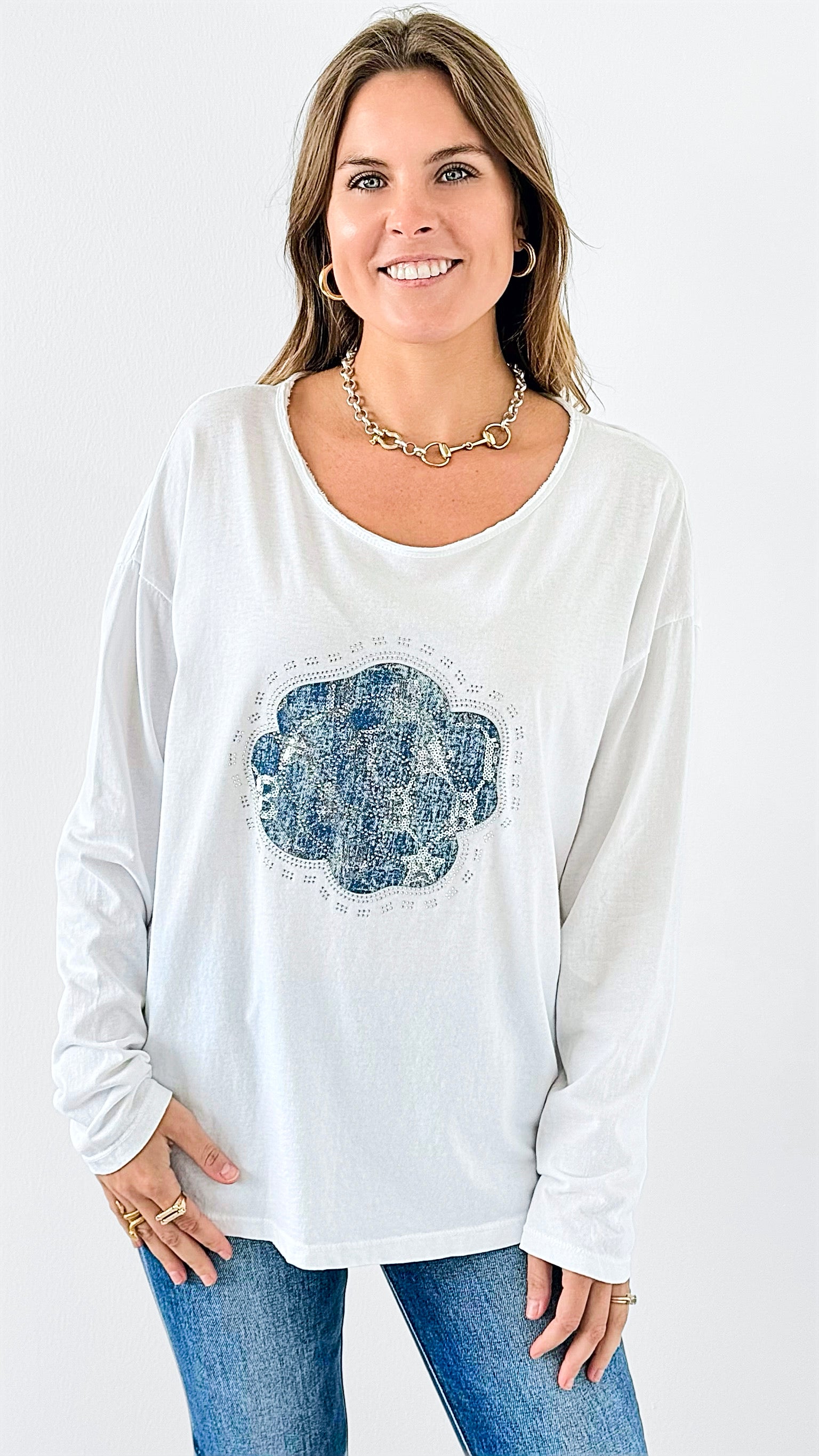 Sparkling Bloom Italian Tee-110 Short Sleeve Tops-Italianissimo-Coastal Bloom Boutique, find the trendiest versions of the popular styles and looks Located in Indialantic, FL