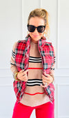 Plaid Printed Padded Vest - Red-150 Cardigans/Layers-Jodifl-Coastal Bloom Boutique, find the trendiest versions of the popular styles and looks Located in Indialantic, FL
