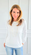 The Charlie Crew Neck Top - White-130 Long Sleeve Tops-EC COLLECTION INC-Coastal Bloom Boutique, find the trendiest versions of the popular styles and looks Located in Indialantic, FL