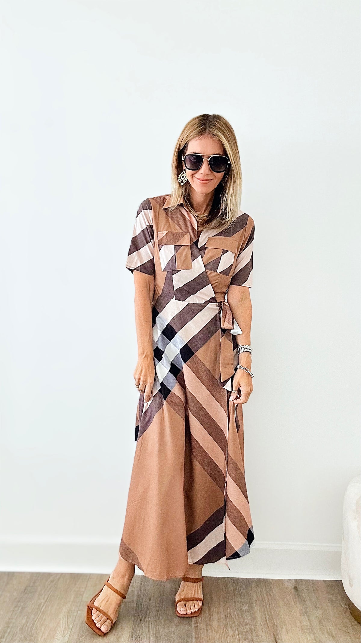 Elevated Plaid Wrap Collared Dress-200 Dresses/Jumpsuits/Rompers-DRESS DAY-Coastal Bloom Boutique, find the trendiest versions of the popular styles and looks Located in Indialantic, FL