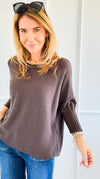 Break Free Round - Neck 3/4 Sleeve Italian Sweater Top - Espresso-140 Sweaters-J.D. PRONTO MODA-Coastal Bloom Boutique, find the trendiest versions of the popular styles and looks Located in Indialantic, FL
