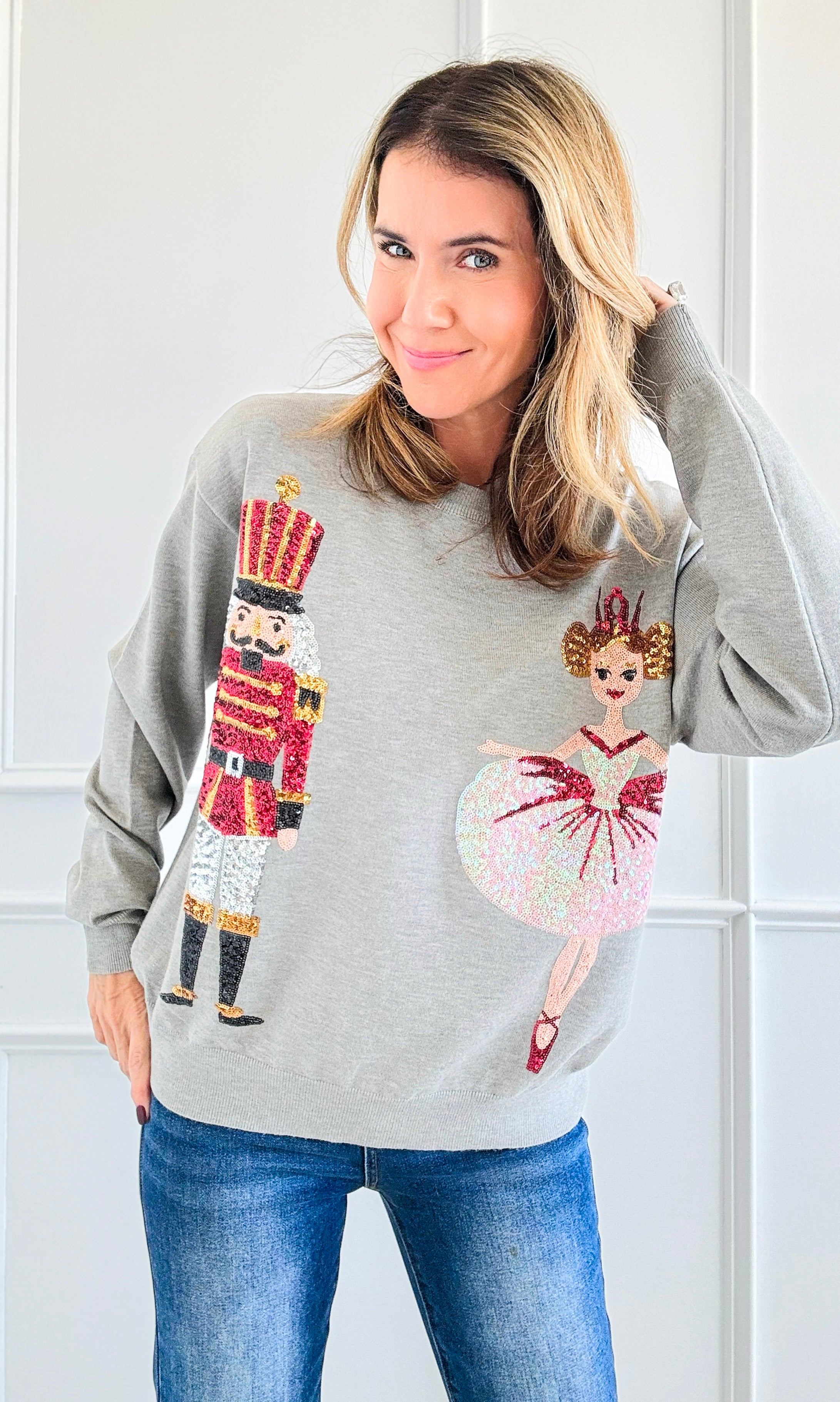 Embellished Nutcracker Sweater - Grey-140 Sweaters-Fantastic Fawn-Coastal Bloom Boutique, find the trendiest versions of the popular styles and looks Located in Indialantic, FL