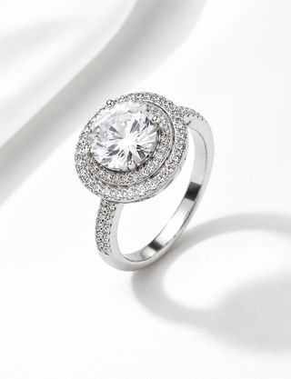 Sterling Silver Round CZ Halo Ring