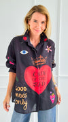 Roses Are Red Italian Blouse-110 Long Sleeve Tops-Italianissimo-Coastal Bloom Boutique, find the trendiest versions of the popular styles and looks Located in Indialantic, FL