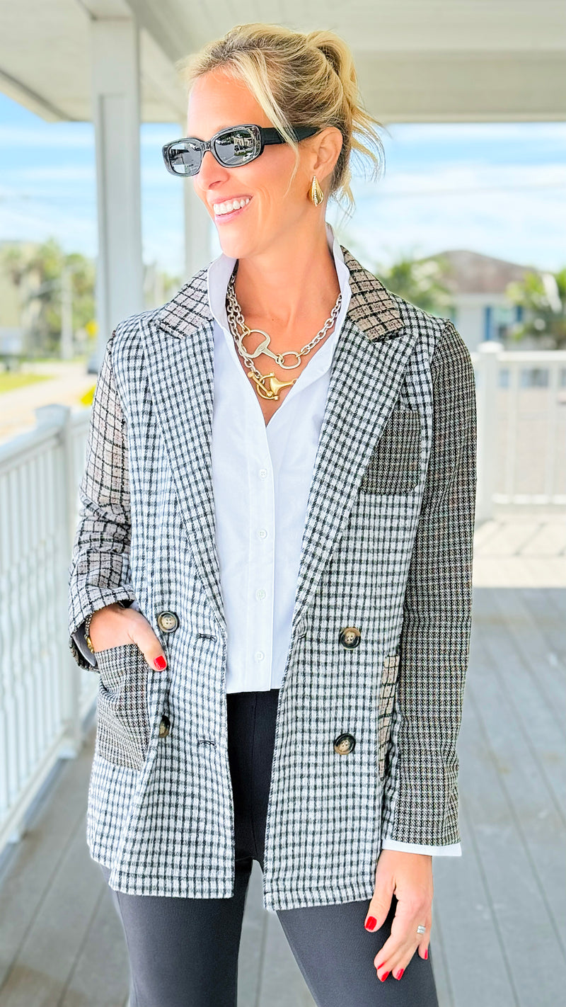 Cityscape Patchwork Tailored Jacket-160 Jackets-mystree-Coastal Bloom Boutique, find the trendiest versions of the popular styles and looks Located in Indialantic, FL