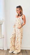 Floral Print Button Front Detailed Jumpsuit - Cream-200 dresses/jumpsuits/rompers-Gigio-Coastal Bloom Boutique, find the trendiest versions of the popular styles and looks Located in Indialantic, FL