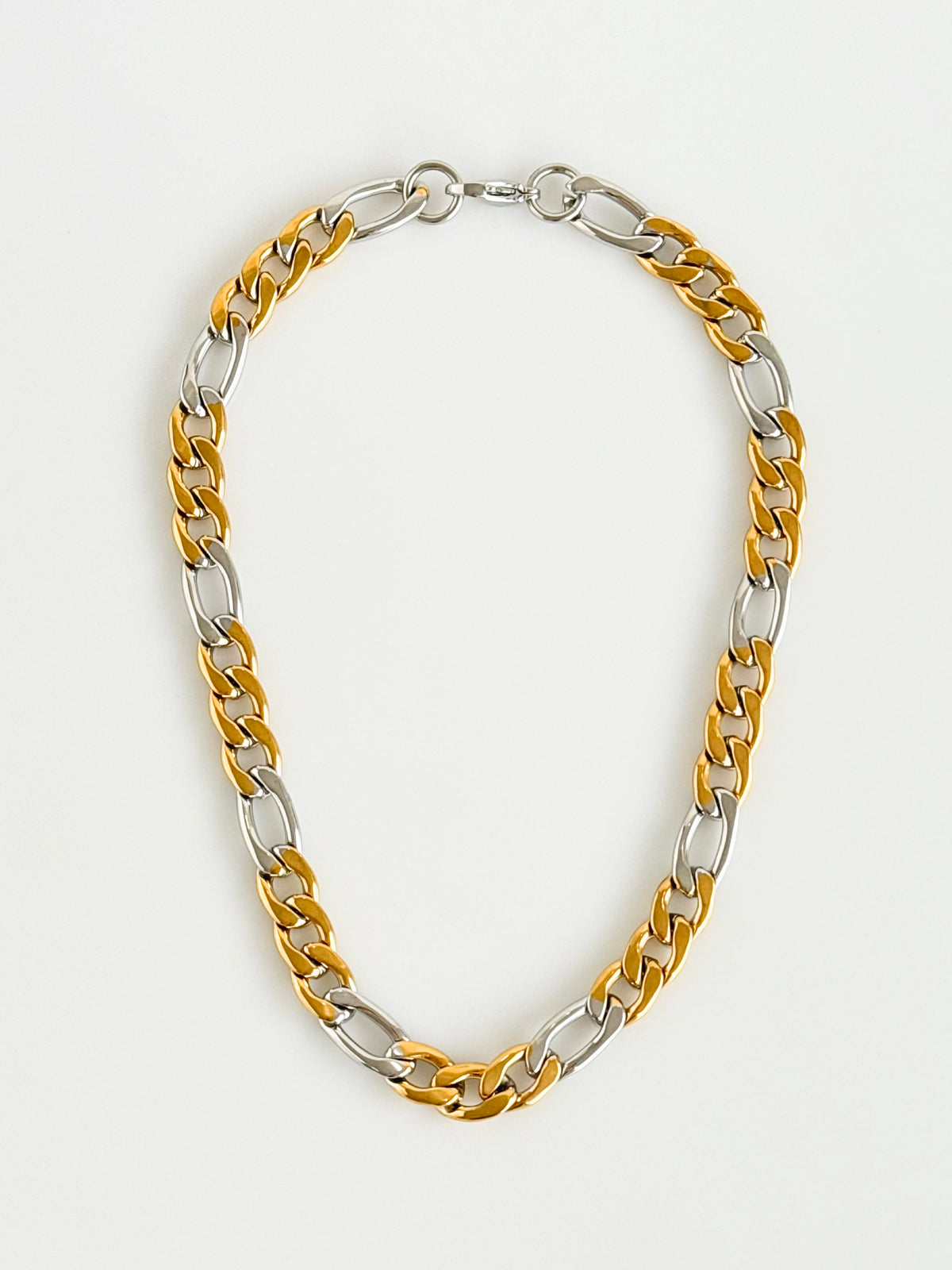 Stainless Steel Cuban Two Tone Necklace-230 Jewelry-ALEN JEWELRY-Coastal Bloom Boutique, find the trendiest versions of the popular styles and looks Located in Indialantic, FL