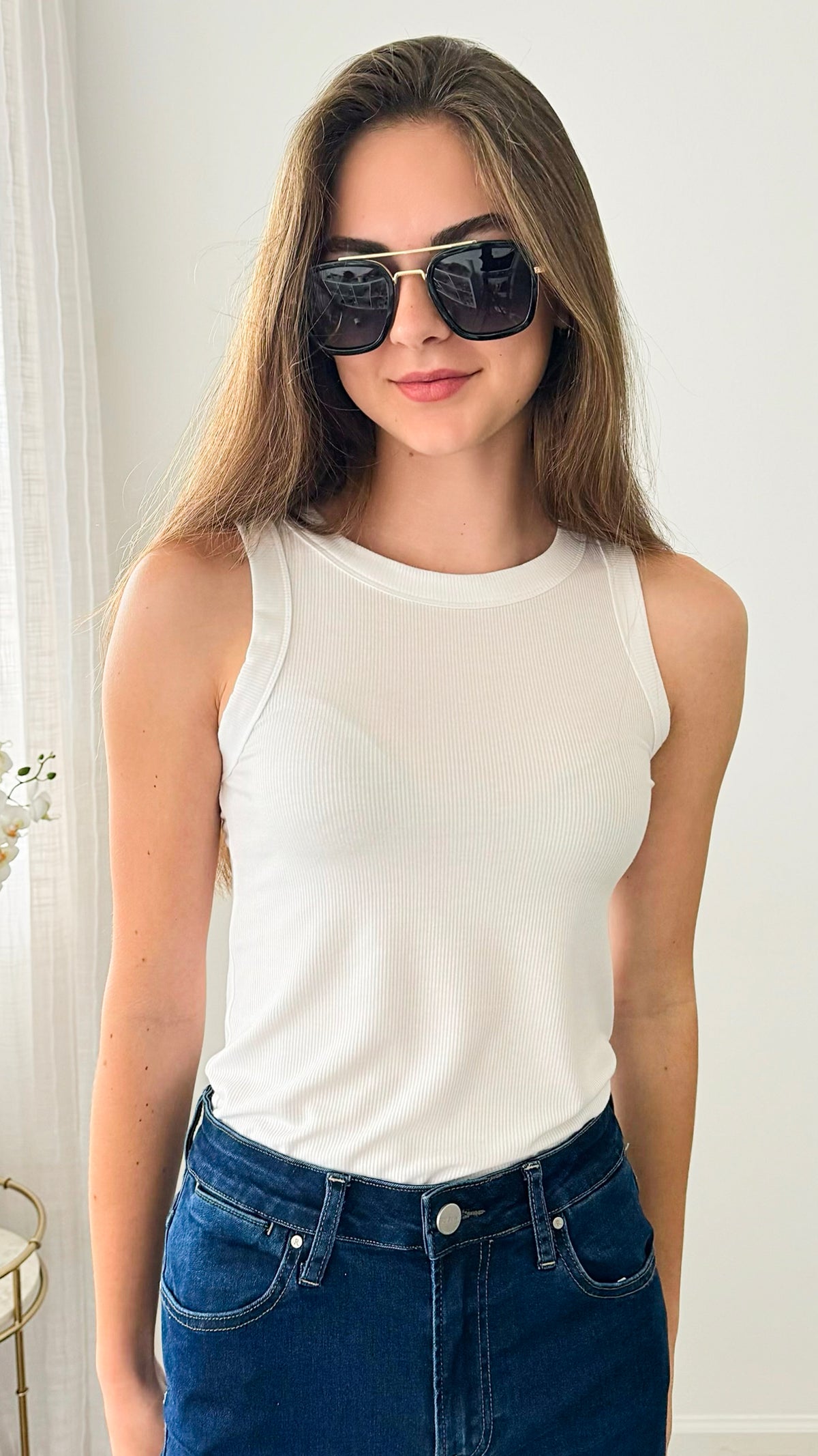 Ribbed Round Neck Tank Top - Off White-100 Sleeveless Tops-Zenana-Coastal Bloom Boutique, find the trendiest versions of the popular styles and looks Located in Indialantic, FL