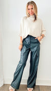 Faux Leather Cargo Pants - Peacock-170 Bottoms-GIGIO-Coastal Bloom Boutique, find the trendiest versions of the popular styles and looks Located in Indialantic, FL