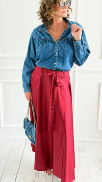 Azure Dream Italian Maxi Skirt- Wine-170 Bottoms-AZUL MONACO-Coastal Bloom Boutique, find the trendiest versions of the popular styles and looks Located in Indialantic, FL