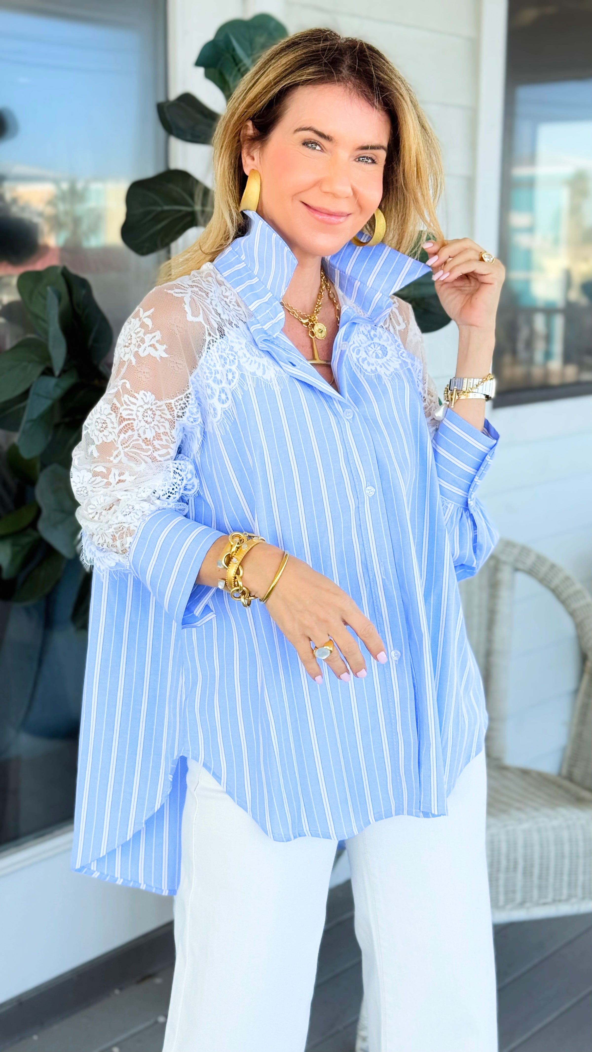 Lines & Lace Italian Button Top