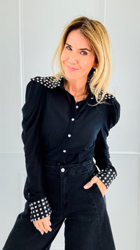 Crystal Collar Power Top-110 Long Sleeve Tops-7Mango7-Coastal Bloom Boutique, find the trendiest versions of the popular styles and looks Located in Indialantic, FL
