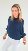 Soft Frills Italian Sweater- Navy-140 Sweaters-Italianissimo-Coastal Bloom Boutique, find the trendiest versions of the popular styles and looks Located in Indialantic, FL