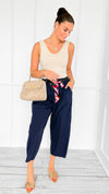 Wrapped Intention Belted Italian Pants- Navy-100 Pants-Italianissimo-Coastal Bloom Boutique, find the trendiest versions of the popular styles and looks Located in Indialantic, FL