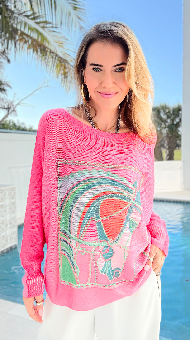 Artful Horse Italian St Tropez Knit- Pink-140 Sweaters-Italianissimo-Coastal Bloom Boutique, find the trendiest versions of the popular styles and looks Located in Indialantic, FL