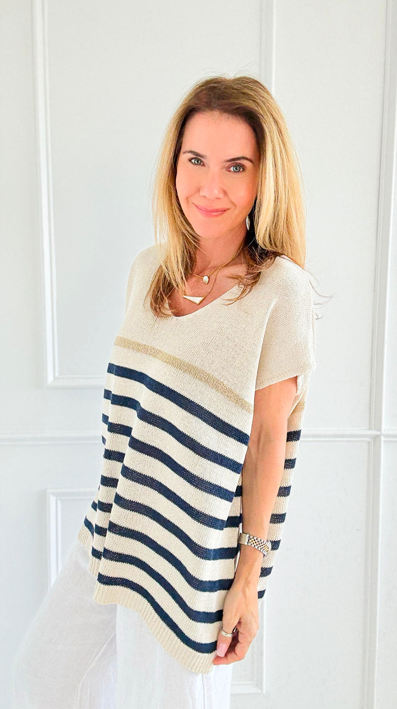 Sailor Stripe Italian Vest- Navy-100 Sleeveless Tops-LY PARIS-Coastal Bloom Boutique, find the trendiest versions of the popular styles and looks Located in Indialantic, FL