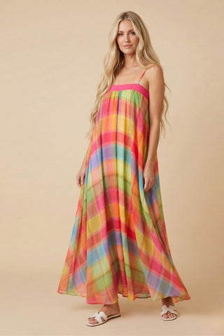 Sunset Plaid Maxi Dress