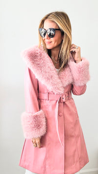 Elle Vegan Leather Belted Coat - Pink-160 Jackets-Rousseau-Coastal Bloom Boutique, find the trendiest versions of the popular styles and looks Located in Indialantic, FL