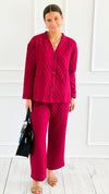 Quilted Jacket and Pants Set - Cabernet-210 Loungewear/Sets-Zenana-Coastal Bloom Boutique, find the trendiest versions of the popular styles and looks Located in Indialantic, FL