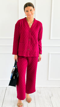 Quilted Jacket and Pants Set - Cabernet-210 Loungewear/Sets-Zenana-Coastal Bloom Boutique, find the trendiest versions of the popular styles and looks Located in Indialantic, FL