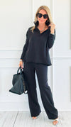 Chic & Cozy Eileen French Terry Pant Set-Black-210 Loungewear/sets-EC COLLECTION INC-Coastal Bloom Boutique, find the trendiest versions of the popular styles and looks Located in Indialantic, FL