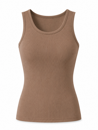 Essential Padded Ribbed Tank Top - Dark Khaki