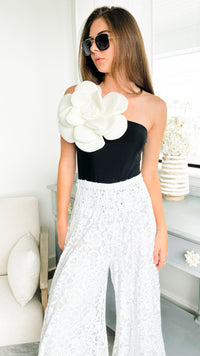 Talk To Me Flower Swim Suit Top- Black/ White-100 Sleeveless Tops-Chasing Bandits-Coastal Bloom Boutique, find the trendiest versions of the popular styles and looks Located in Indialantic, FL