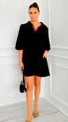 Prep School Puff Sleeve Dress - Black-200 Dresses/Jumpsuits/Rompers-JODIFL-Coastal Bloom Boutique, find the trendiest versions of the popular styles and looks Located in Indialantic, FL