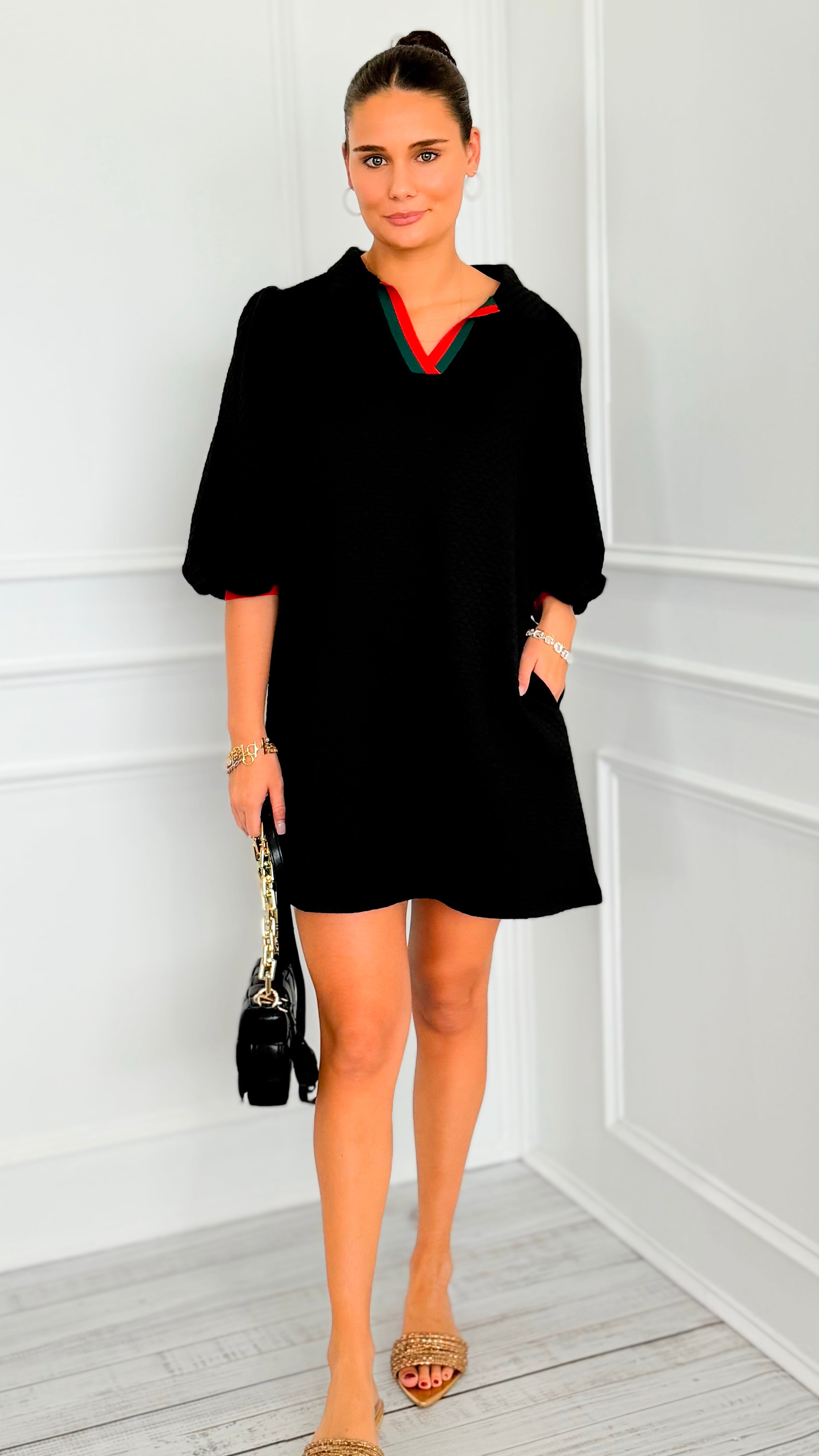 Prep School Puff Sleeve Dress - Black-200 Dresses/Jumpsuits/Rompers-JODIFL-Coastal Bloom Boutique, find the trendiest versions of the popular styles and looks Located in Indialantic, FL