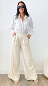 Pleated Solid Pants - Oatmeal-170 Bottoms-EESOME-Coastal Bloom Boutique, find the trendiest versions of the popular styles and looks Located in Indialantic, FL